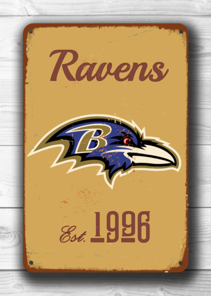 BALTIMORE RAVENS Sign Vintage style Baltimore Ravens Est. 1996 Composite Aluminum Baltimore Ravens Sign in team colors SPORTS Fan Sign