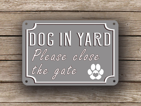 Gray Dog In Yard Sign