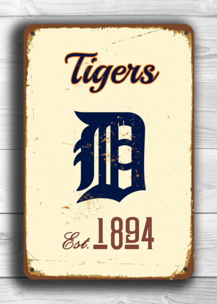 DETROIT TIGERS Sign Vintage style Detroit Tigers Est. 1894 Composite Aluminum Detroit Tigers in team colors Tigers Sign Sports Fan Sign