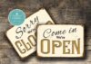 vintage we're open sign