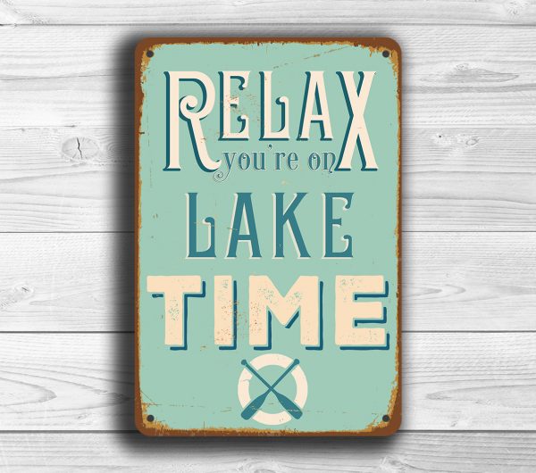 Relax, you're on Lake Time - Retro Large Metal Thermometer