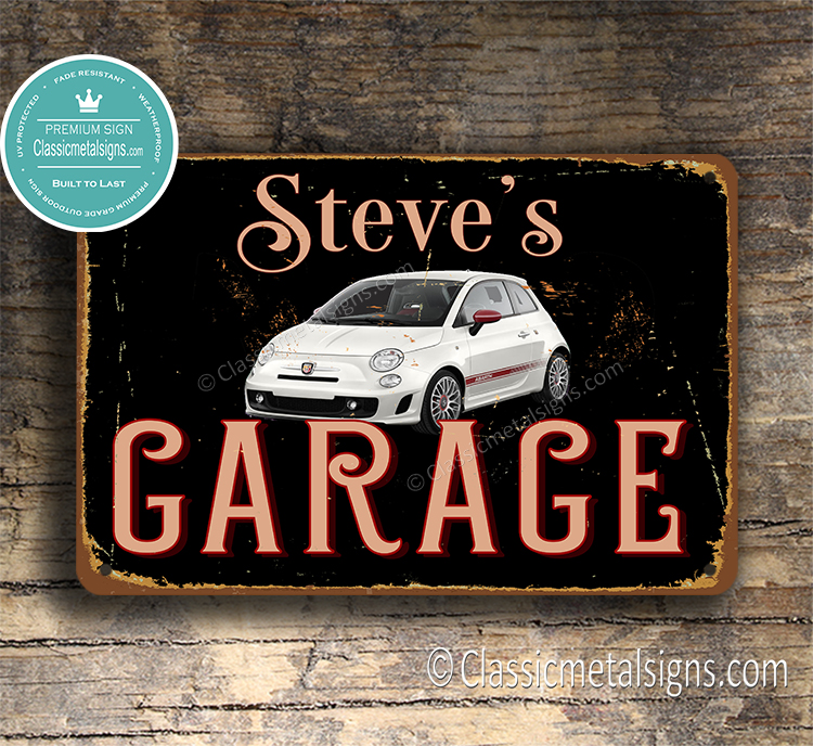 Pwesonalized Fiat 500 Garage Sign