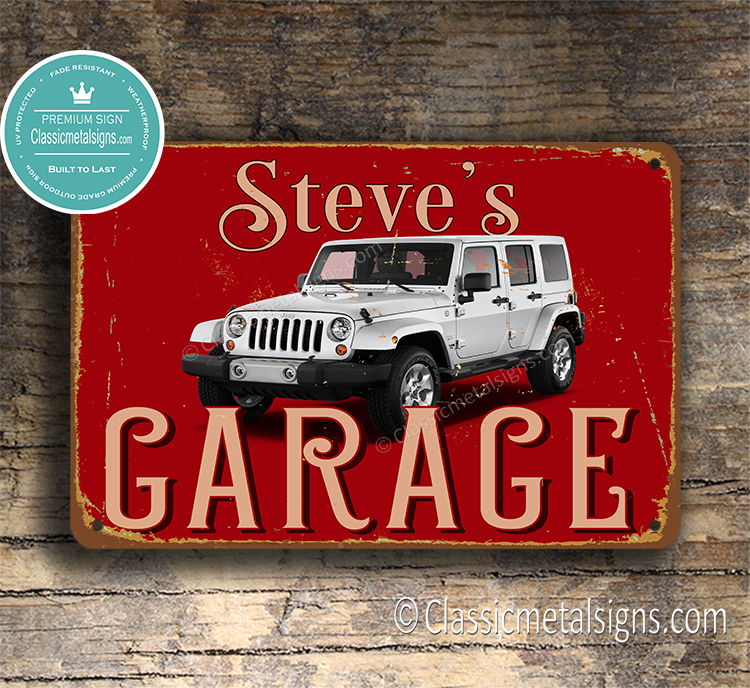 Personalized Jeep Wrangler Garage Sign - Classic Metal Signs