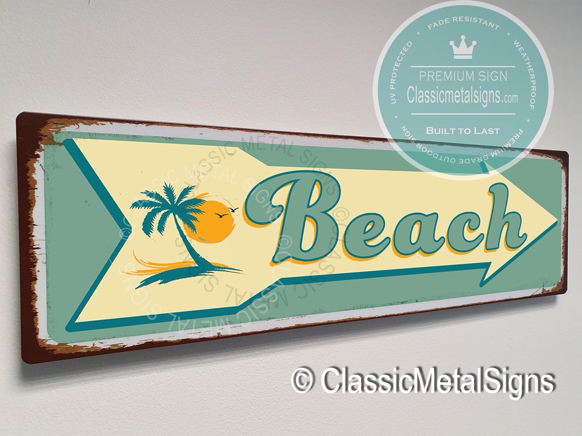 BEACH This way 8x10" Metal Sign arrow Vintage Holiday Nautical rusty retro #212 