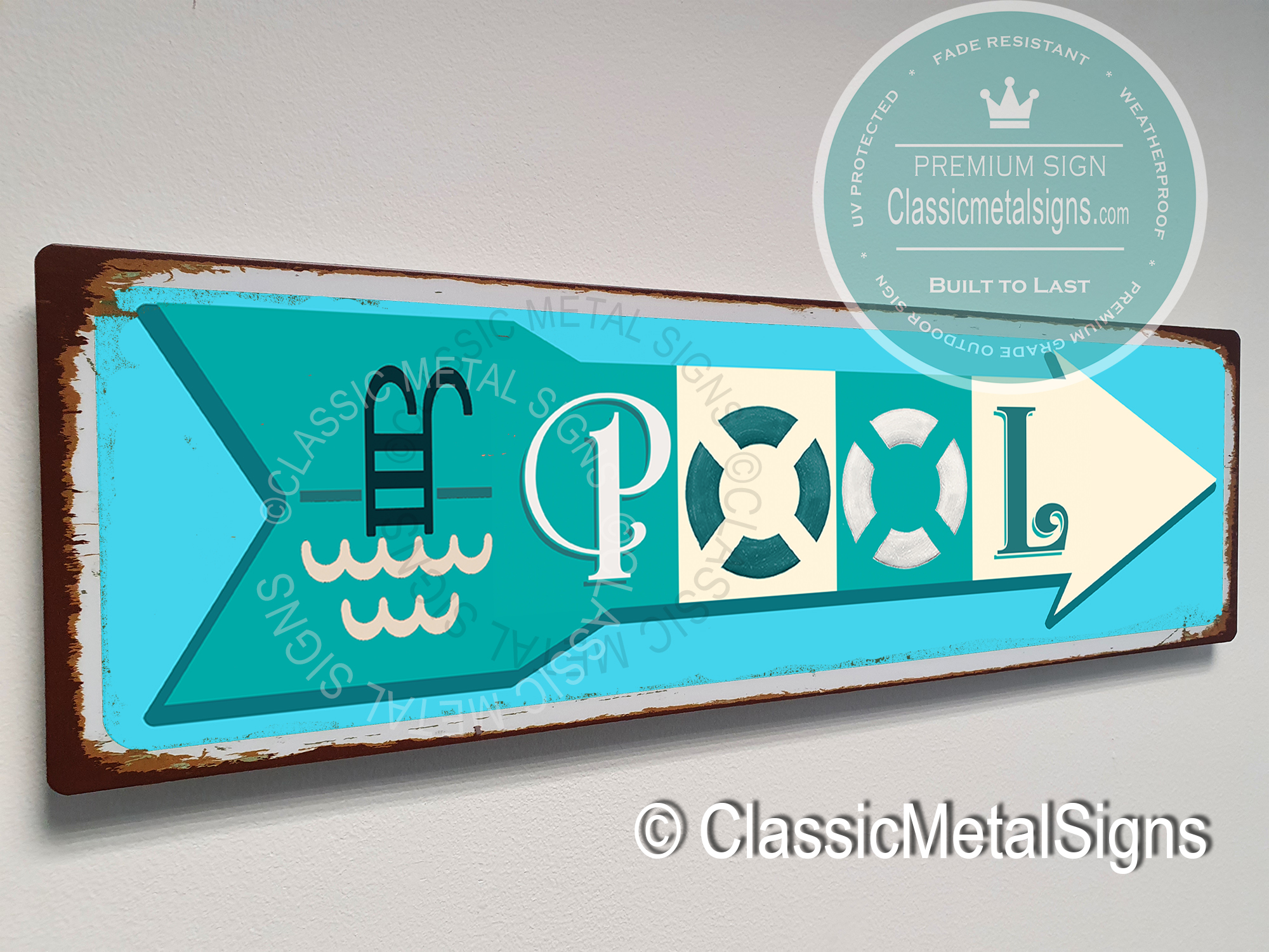 Pool and Spa Mid-Century Retro Painted Flat Metal Sign FREE SHIPPING 