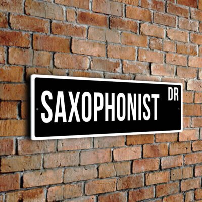 Saxophonist street sign
